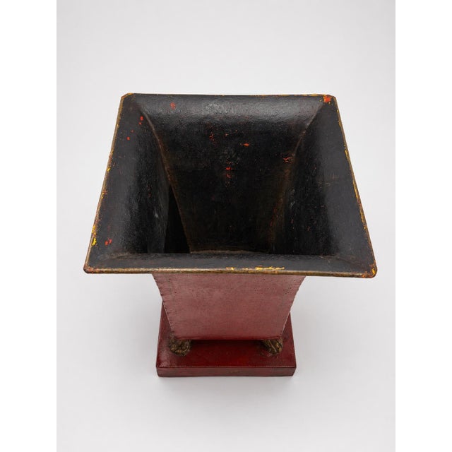 Pair of Large Italian Chinoiserie Decorated Red Tole Neoclassical Planters For Sale - Image 9 of 10