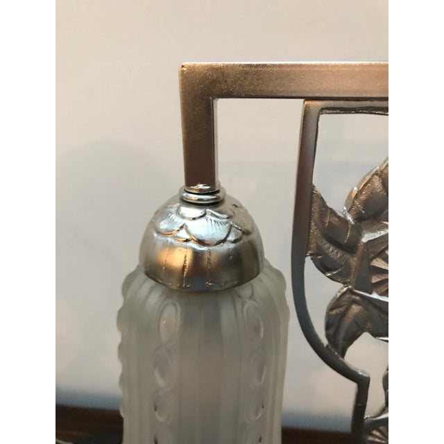Metal Geometric G Leleu French Art Deco Table Lamp For Sale - Image 7 of 13