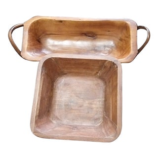 1980s Pair of Olive Wood Made in Italy Handmade Bowl & Tray Set For Sale