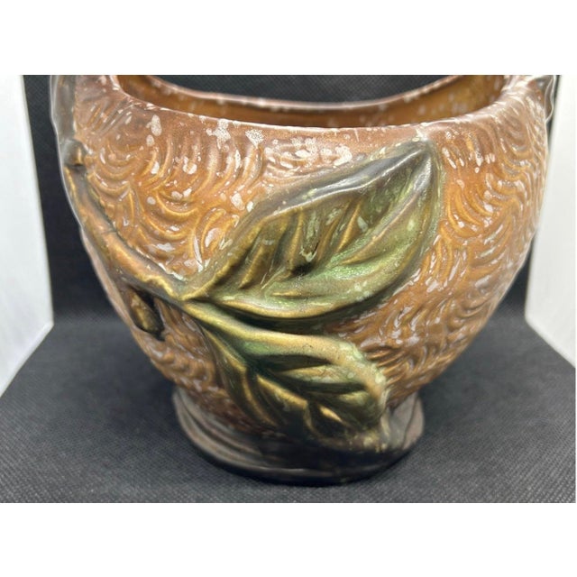Weller Pottery SEO-friendly, Collector-Grade 1920s Antique Weller Pottery “Malvern” Basket Vase, Arts & Crafts Leaf Motif For Sale - Image 4 of 4