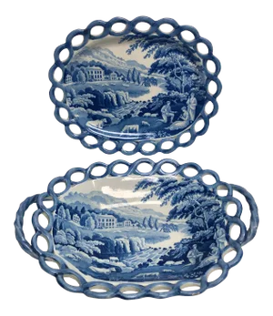 Early English Pearlware Basket and Undertray - 2 Pieces