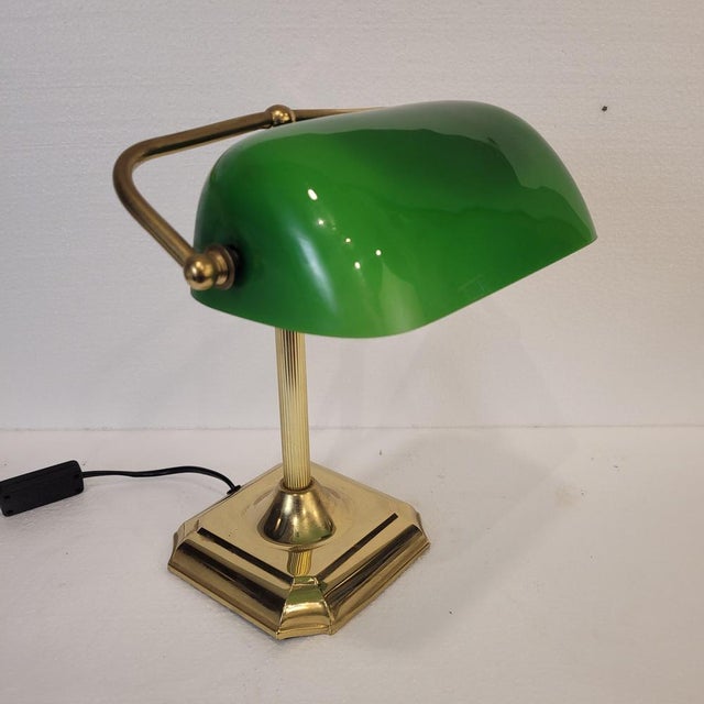 Banker's Table Lamp in Gilt Brass and Glass, Spain, 1970s For Sale - Image 12 of 18
