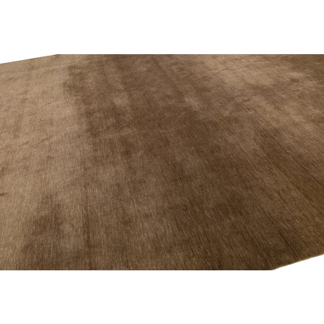 2020s 12x16 Apadana's Modern Gabbeh Hand-Loom Wool Area Rug in Chestnut Brown For Sale - Image 5 of 10