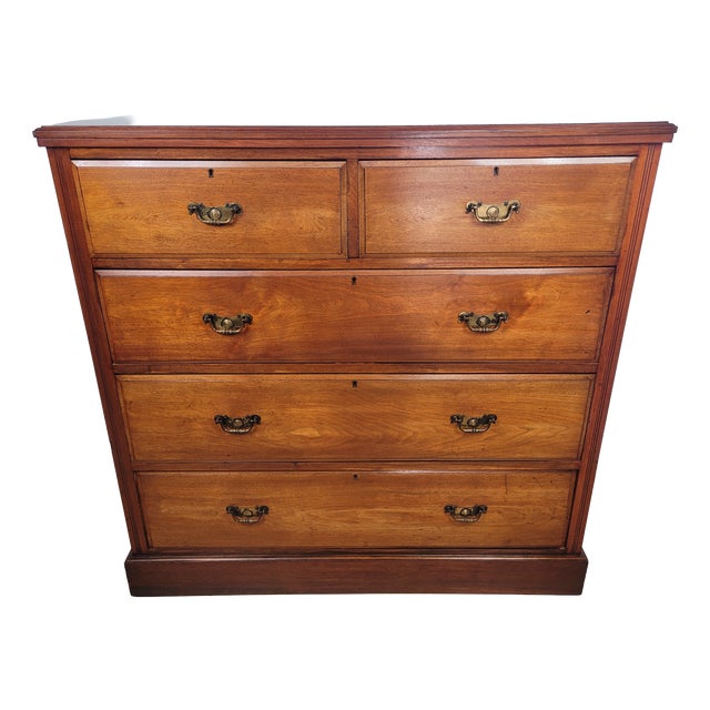Victorian Chest of 5 Drawers in Walnut with Drop Handles, 1900s For Sale
