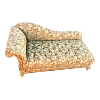 Early 21st Century Bernhardt Attributed Tufted Upholstered Récamier Chaise With Gilt and Silvered Wood Frame For Sale