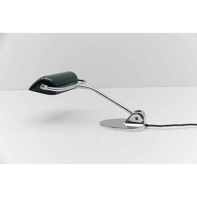 Bauhaus Chrome and Green Enamel Banker Lamp by Jacobus, 1930s For Sale - Image 6 of 18