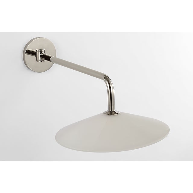 Metal Amber Lewis for Visual Comfort Signature Ponce 9" Articulating Sconce in Polished Nickel with Milk White Glass Shade For Sale - Image 7 of 12