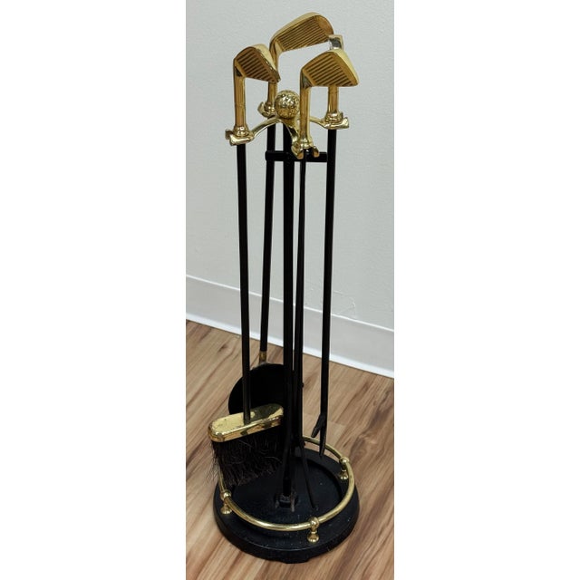 Figurative Vintage Brass and Cast Iron Golf Club Fireplace Tools For Sale - Image 3 of 12