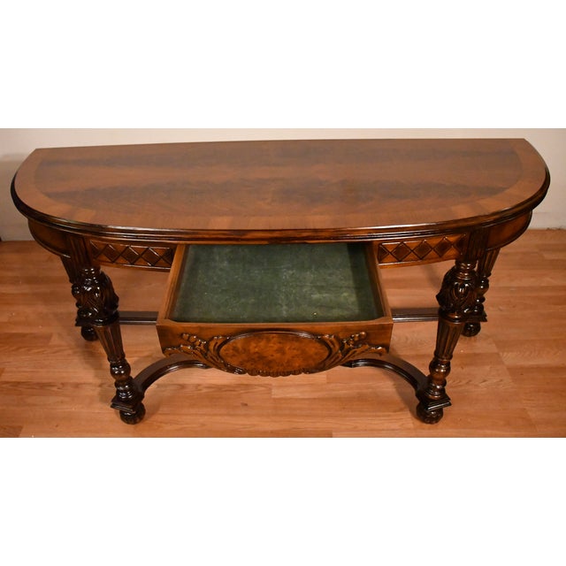 1920 Antique French Walnut & Crotch Mahogany Flip-Top Console / Serving Table For Sale - Image 12 of 18