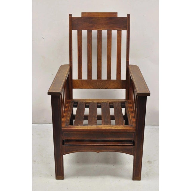 Antique Edwardian Mahogany Mechanical Reclining Slatted Morris Lounge Arm Chair For Sale - Image 4 of 12