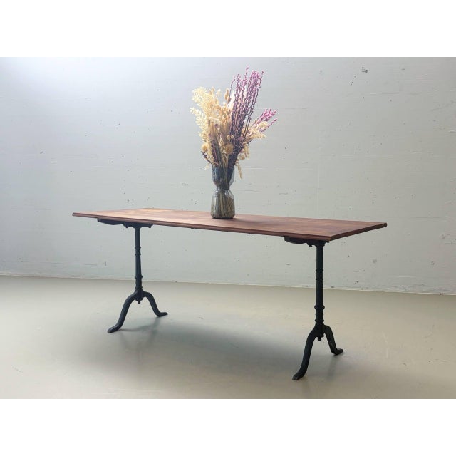Vintage Dining Table with Cast Iron Frame and Wood Top, 1930s For Sale - Image 6 of 14