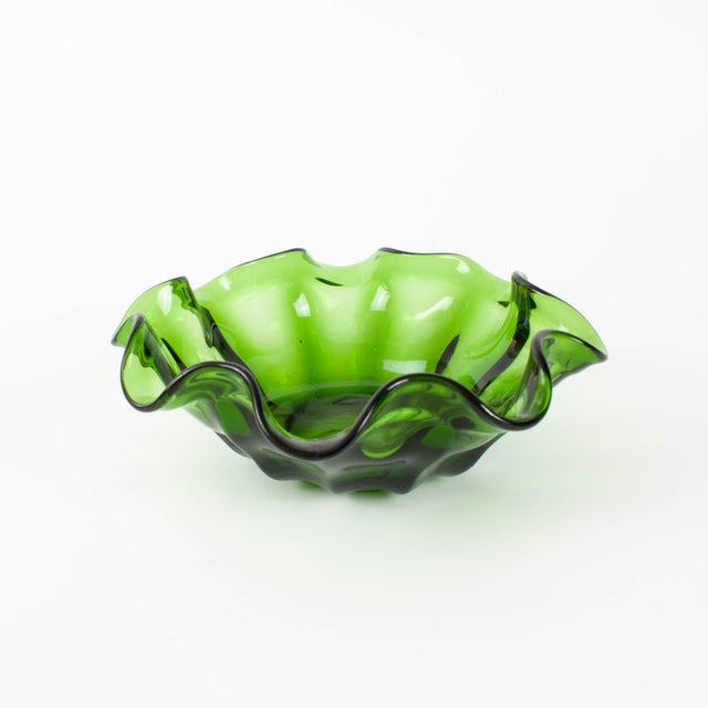 Vintage Portuguese Dark Green Glass Bowl, 1960s For Sale - Image 4 of 11