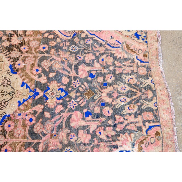 Textile 1960s Vintage Persian Distressed Handmade Medallion Blue Wool Rug For Sale - Image 7 of 10