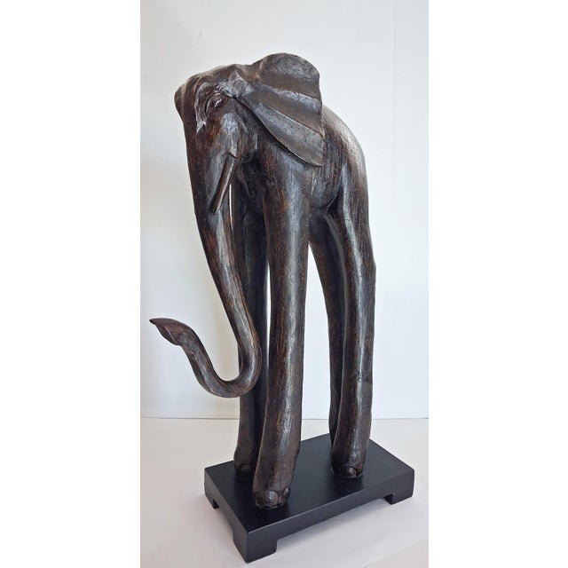 Vintage 1990’s carved wooden elephant sculpture. Large and impressive statement art piece. Textured finish detail...