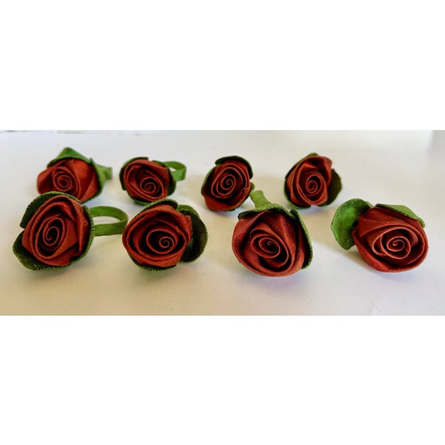 Set of 8 Red Rosebud Textile Napkin Rings For Sale - Image 10 of 10