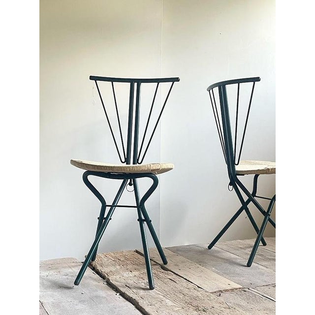 1970s Folding Chairs in Dark Green Metal and Woven Cord from LaPalma, Italy, 1970s, Set of 2 For Sale - Image 5 of 12