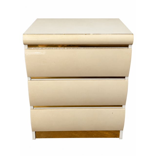 Millennium Cream Postmodern Dresser and Two Nightstands With Asymmetrical Mirror For Sale - Image 9 of 14