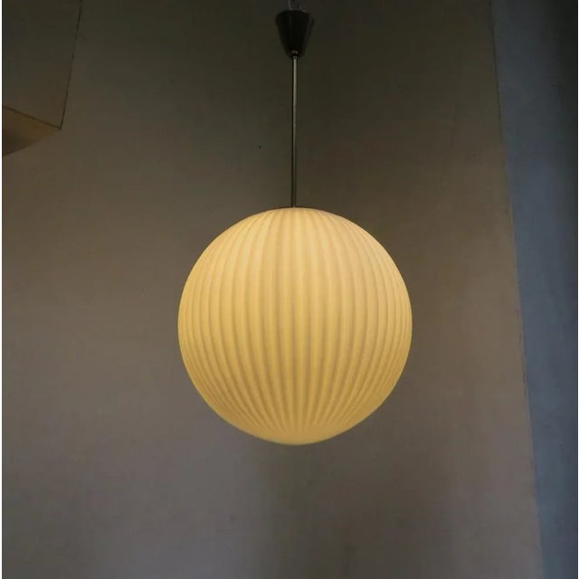1950s Large Brass Ceiling Lamp with Pleated Ball, 1950s For Sale - Image 5 of 18
