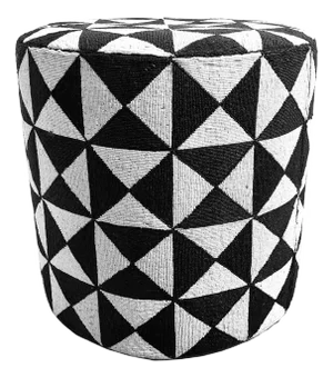 Vintage Black & White Yoruba Beaded Stool Table Medium