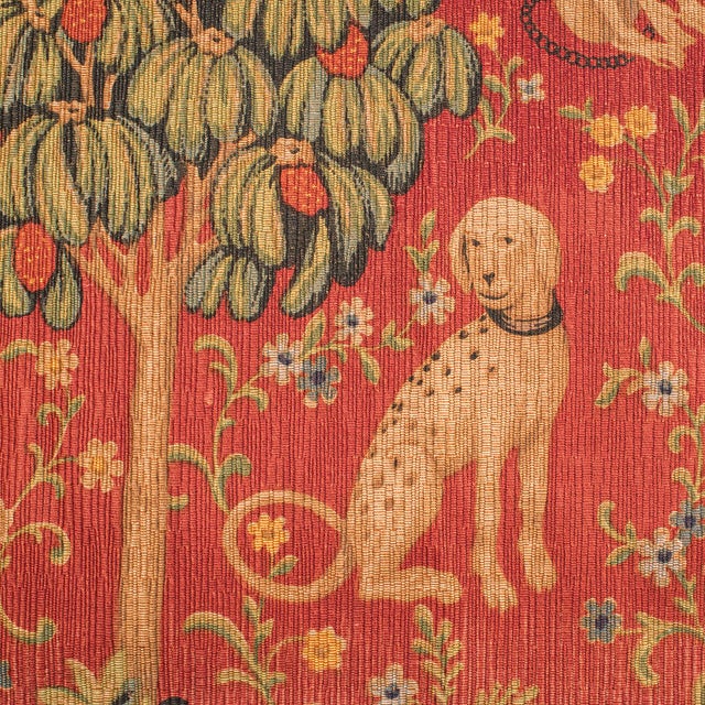 Red Large Vintage Wall Tapestry, Belgian, Needlepoint, Lady & the Unicorn, Woven Art For Sale - Image 8 of 11