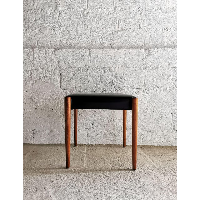 Bauhaus Mid-Century Teak and Leather Stool, Scandinavia, 1960s For Sale - Image 3 of 8