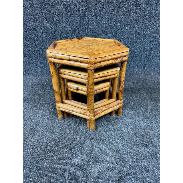 Wood Mid Century Bamboo Nesting Tables For Sale - Image 7 of 7