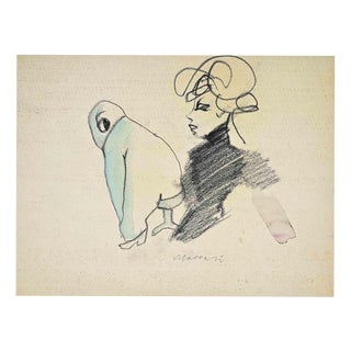 Mino Maccari, Envy, Mid-20th Century, Charcoal and Watercolor on Paper For Sale