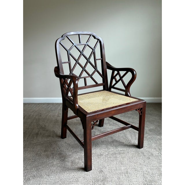 English Late 20th Century Attributed to Ralph Lauren Home Chinese Chippendale Style Caned Armchair For Sale - Image 3 of 10