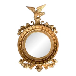 Vintage Regency 19th Century Gilt Wood Convex Mirror For Sale