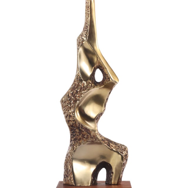 Metal A Pair of Brutalist Sculpted Brass Table Lamps by Richard Barr C. 1970 For Sale - Image 7 of 7