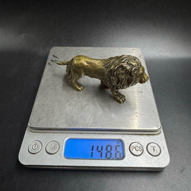 Solid Brass African Lion Figurine – 3.1" Miniature Wildlife Sculpture Paperweight For Sale - Image 9 of 9