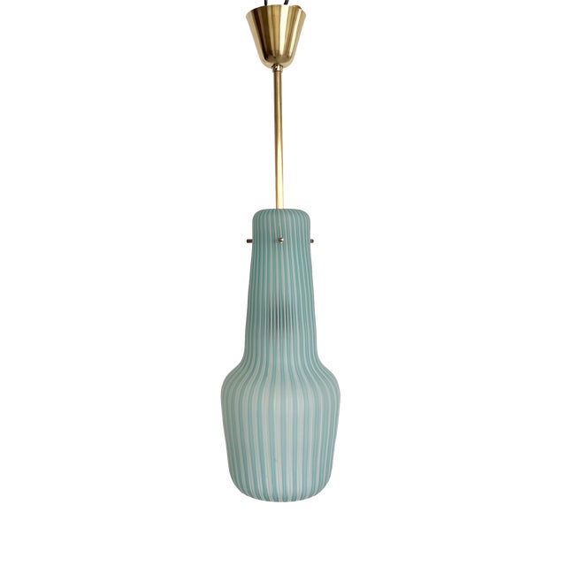 Italian Pendant Lamp in Striped Glass and Brass from Venini, 1960s For Sale