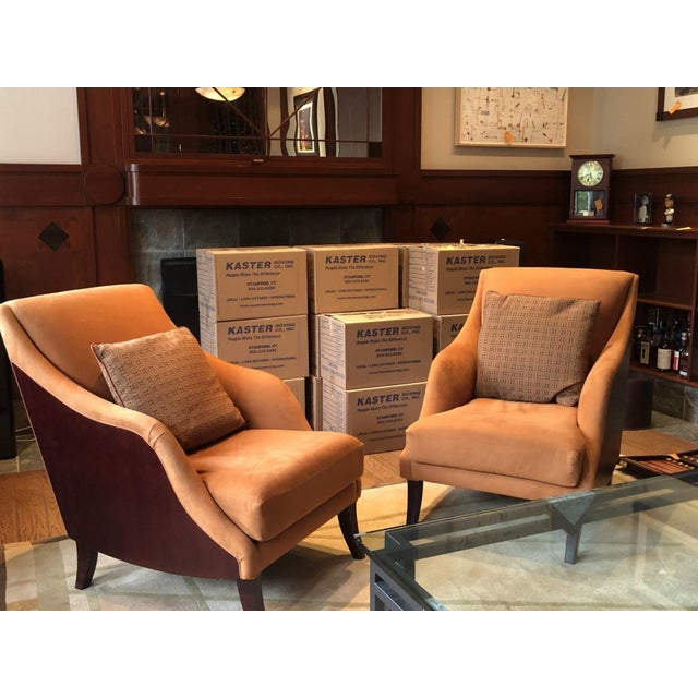 Transitional Upholstered Lounge Chairs and Matching Accent Pillows—A Pair For Sale - Image 3 of 12