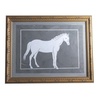 Horse Traditional English Minimalism Folk Art Gray White Original Oil Painting Cleo Plowden For Sale