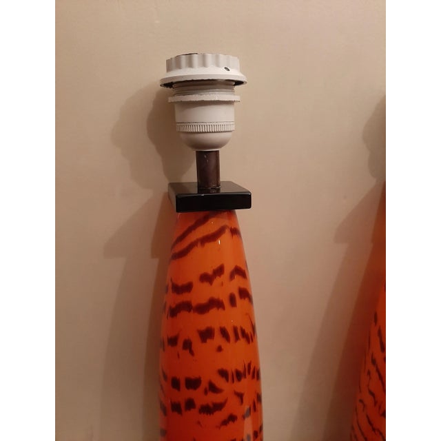 Glass Large Murano Table Lamps with Tiger Pattern Glass by Gino Cenedese, Set of 2 For Sale - Image 7 of 12