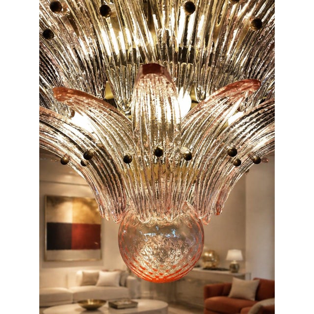 Monumental Pink Glass Leaf Chandelier, 1980 For Sale - Image 13 of 18