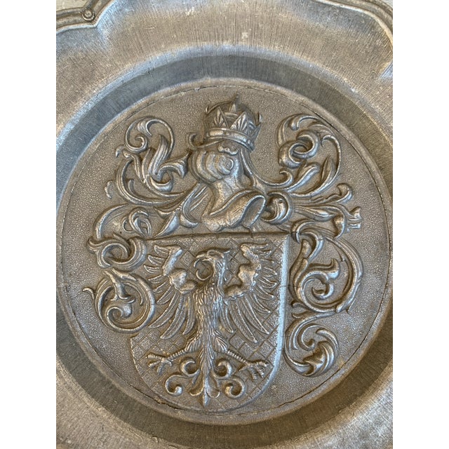 English Vintage German Coat of Arms Heraldry Pewter Wall Plate For Sale - Image 3 of 5