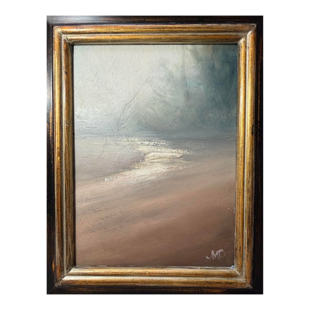 1970s Contemporary Original JMP Foggy Coastline Seascape Beach Oil Painting on Board For Sale