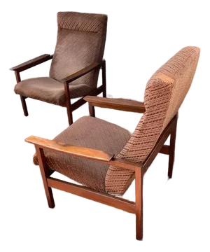 1950s Mid-Century Modern Teak Lounge Chairs With Original Upholstery - Set of 2