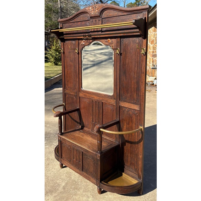 Rustic European Beautiful Antique Hall Tree With Bench For Sale - Image 3 of 10
