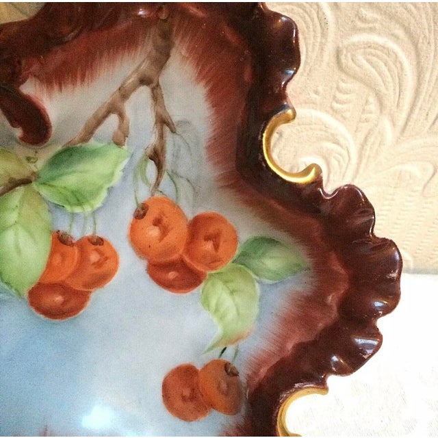 Art Nouveau Signed Antique Hand Painted Cherries Cabinet Bowl For Sale - Image 3 of 6