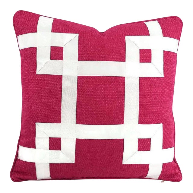 Dark Pink Basket Woven White Ribbon Embellished Pillow Cover For Sale