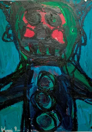"Red Cheeks" C 2000 Outsider Artist Abstract Figure Painting
