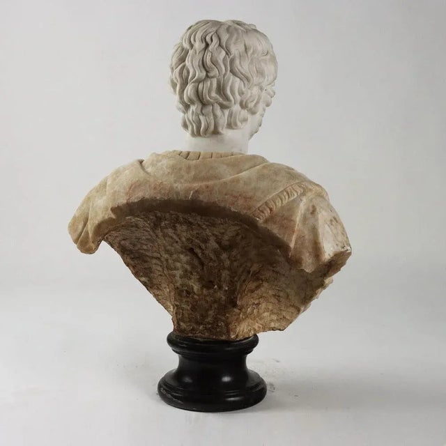 Roman Emperor Bust in White Marble and Flowery Alabaster For Sale - Image 9 of 11