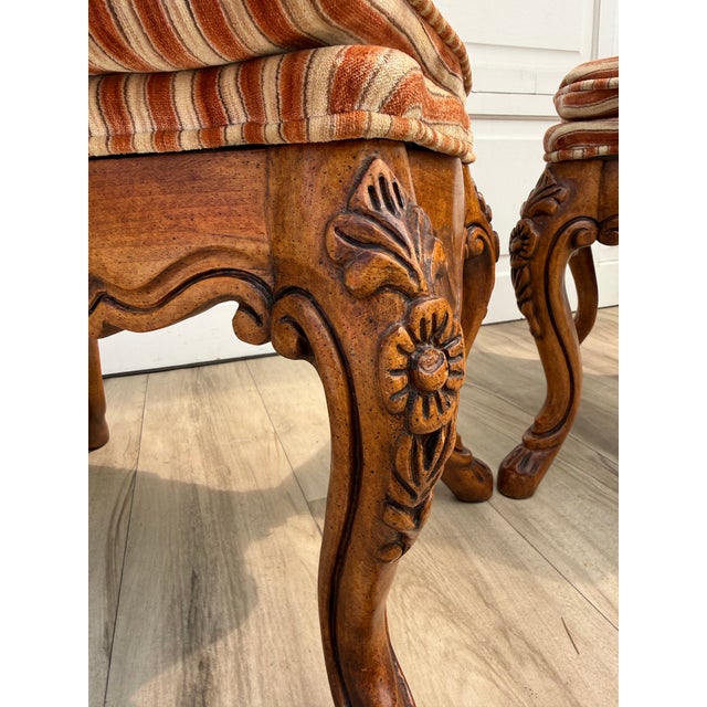 Fremarc Pair of Traditional Fremarc Carved French Provincial Pillow Top Ottomans For Sale - Image 4 of 14