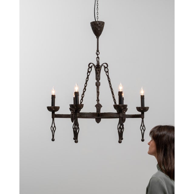 20th Century French Gothic Revival Wrought Iron Chandelier For Sale - Image 10 of 18