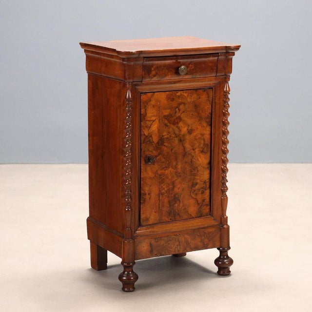 Louis Philippe Bedside Table in Walnut and Walnut Burl For Sale - Image 9 of 9