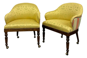 Pair of Century Furniture Model 3277 “Gentleman’s” Upholstered Game Chairs With Brass Casters