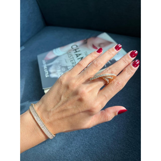 Diamond Channel Set Line Geometric Wave Unique Statement 18 Karat Rose Gold Ring, Size 7 For Sale - Image 15 of 18