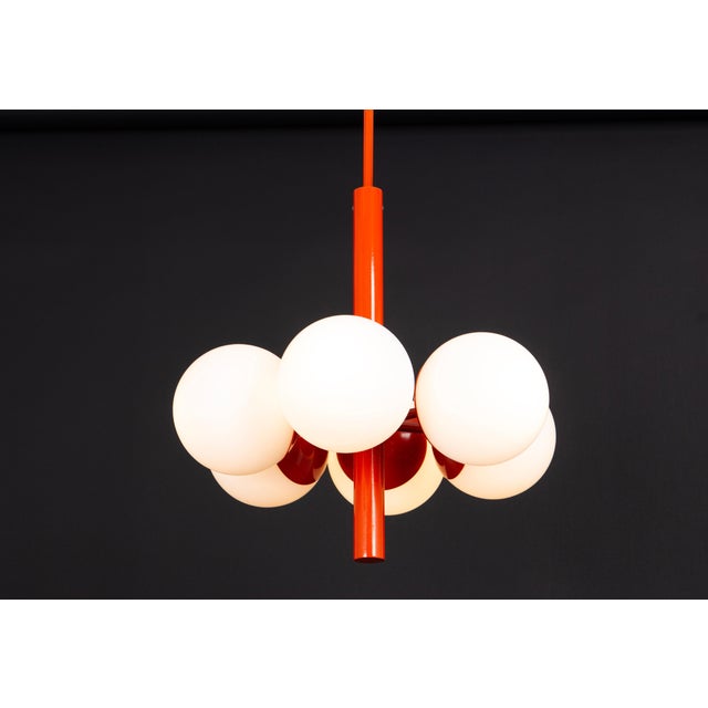 Metal Sputnik Orange Pendant Light in Opal Glass from Kaiser Idell / Kaiser Leuchten, Germany, 1970s For Sale - Image 7 of 11